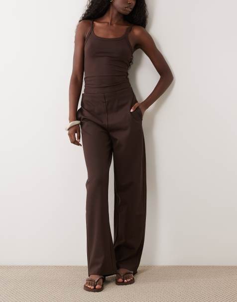 Mango jersey straight trouser in brown - view 1
