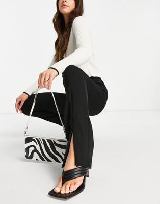 Mango jersey trousers with front split in black