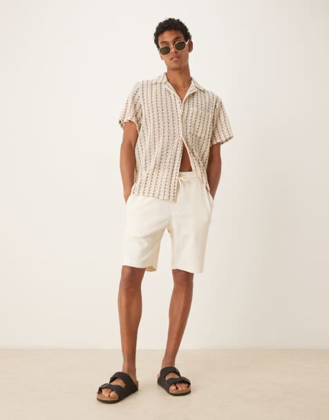 Mango jersey waffle shorts in beige - view 1