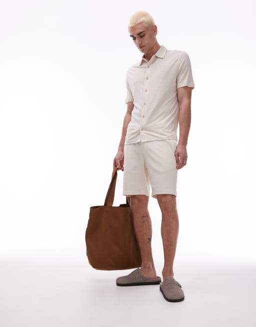 Mango jersey waffle shorts in beige