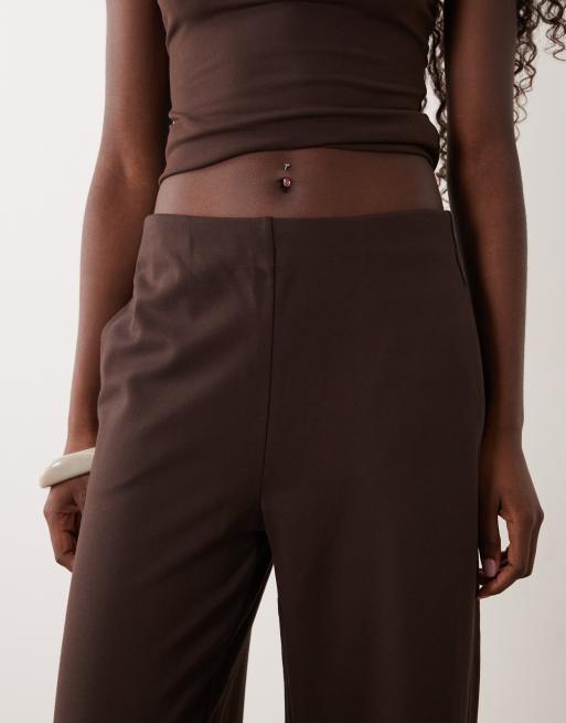 Mango jerseybyxor med raka ben i brunt, 4 av 5