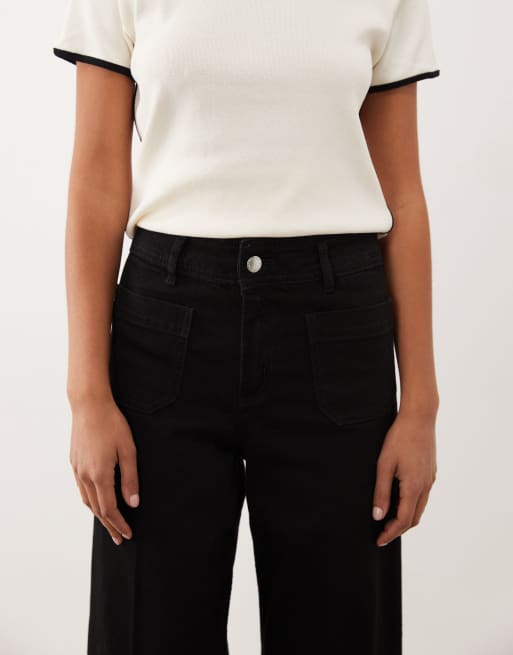 Mango Jessie 100 % Baumwolle Jeans mit weitem Bein und Taschendetails in Schwarz, 3 von 5