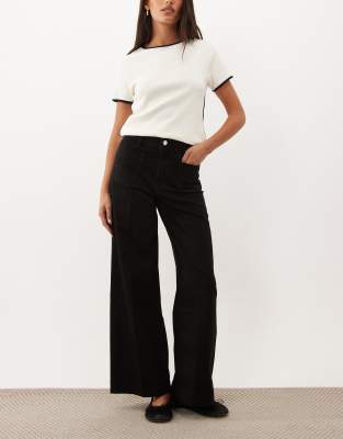 Mango Jessie 100% Cotton Wide Leg Pocket Detail Jean In Black