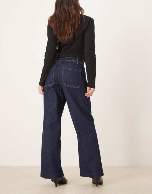 Mango - Jessie - Indigoblå jeans med vide ben i bomuldsblanding med lommedetalje, 3 af 5