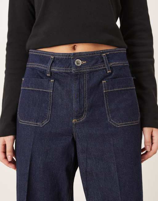 Mango - Jessie - Indigoblå jeans med vide ben i bomuldsblanding med lommedetalje, 4 af 5