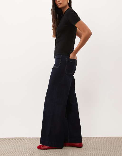 Mango Jessie jeans med vida ben och fickdetaljer i indigo, 3 av 5