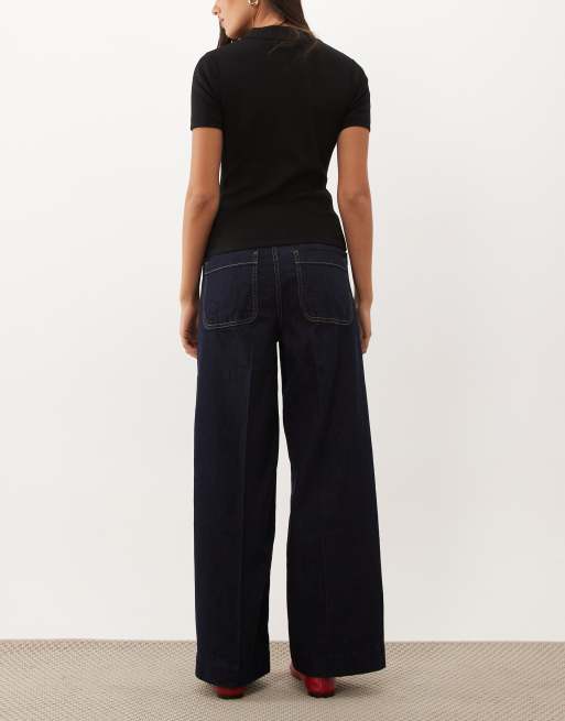 Mango Jessie jeans med vida ben och fickdetaljer i indigo, 5 av 5