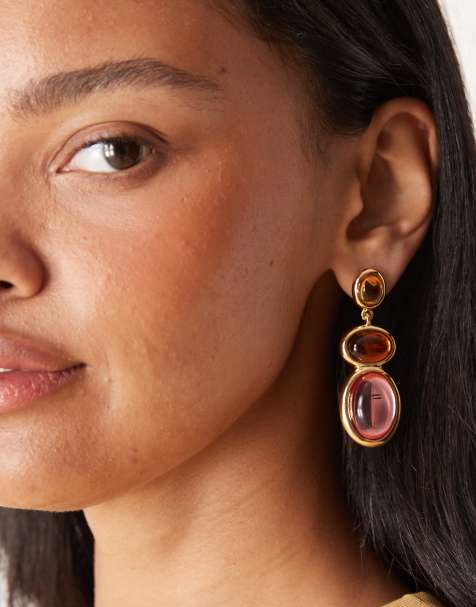 Mango jeweled drop earrings in gold tone - view 1