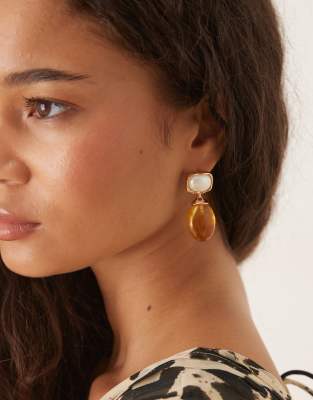 Mango jeweled drop earrings with pearl detail in gold