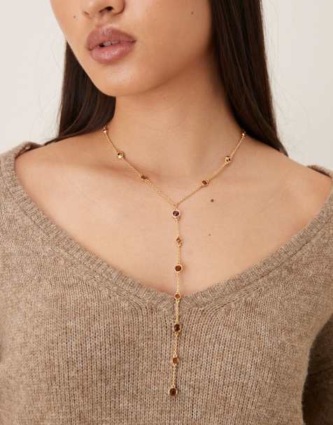 Mango jewelled drop chain necklace in gold - view 1