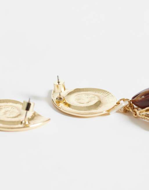 Mango jewelled shell statement earrings in gold, 3 of 4