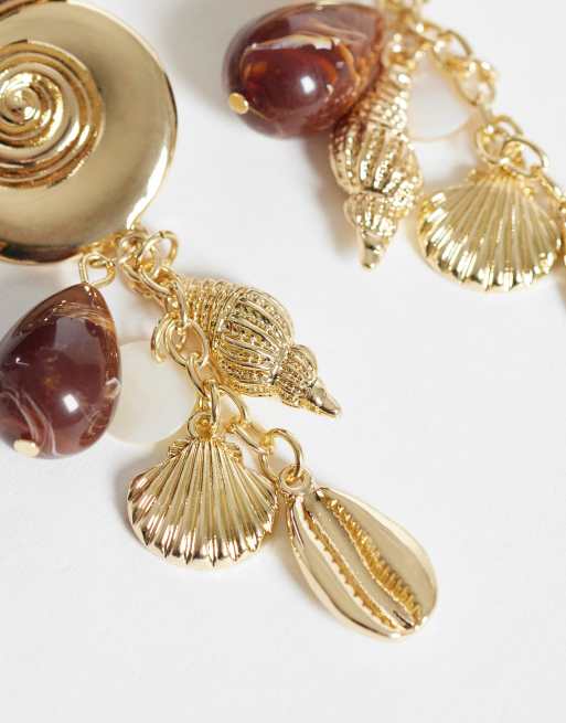 Mango jewelled shell statement earrings in gold, 4 of 4
