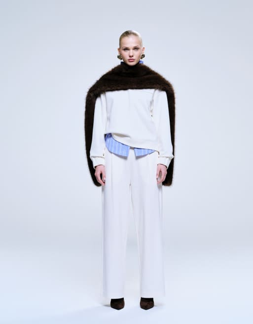 Mango - Joggers dritti in piqué color crema in coordinato