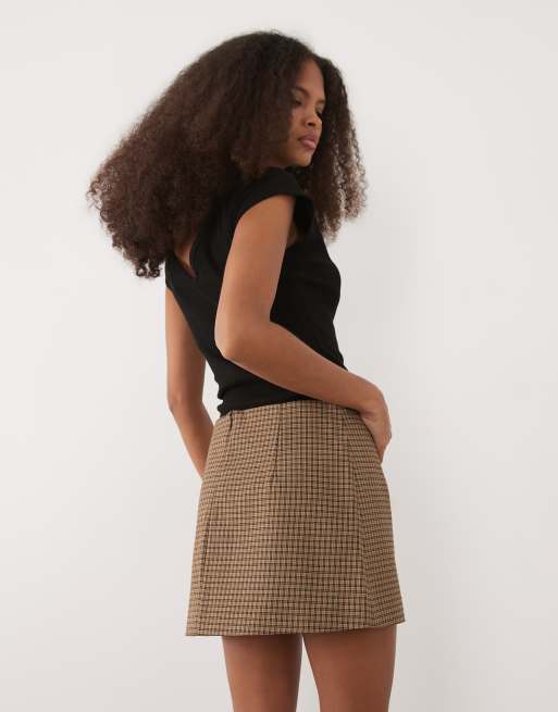 Mango – Josef – Brązowa spódnica mini w kratę, część zestawu, 5 z 5