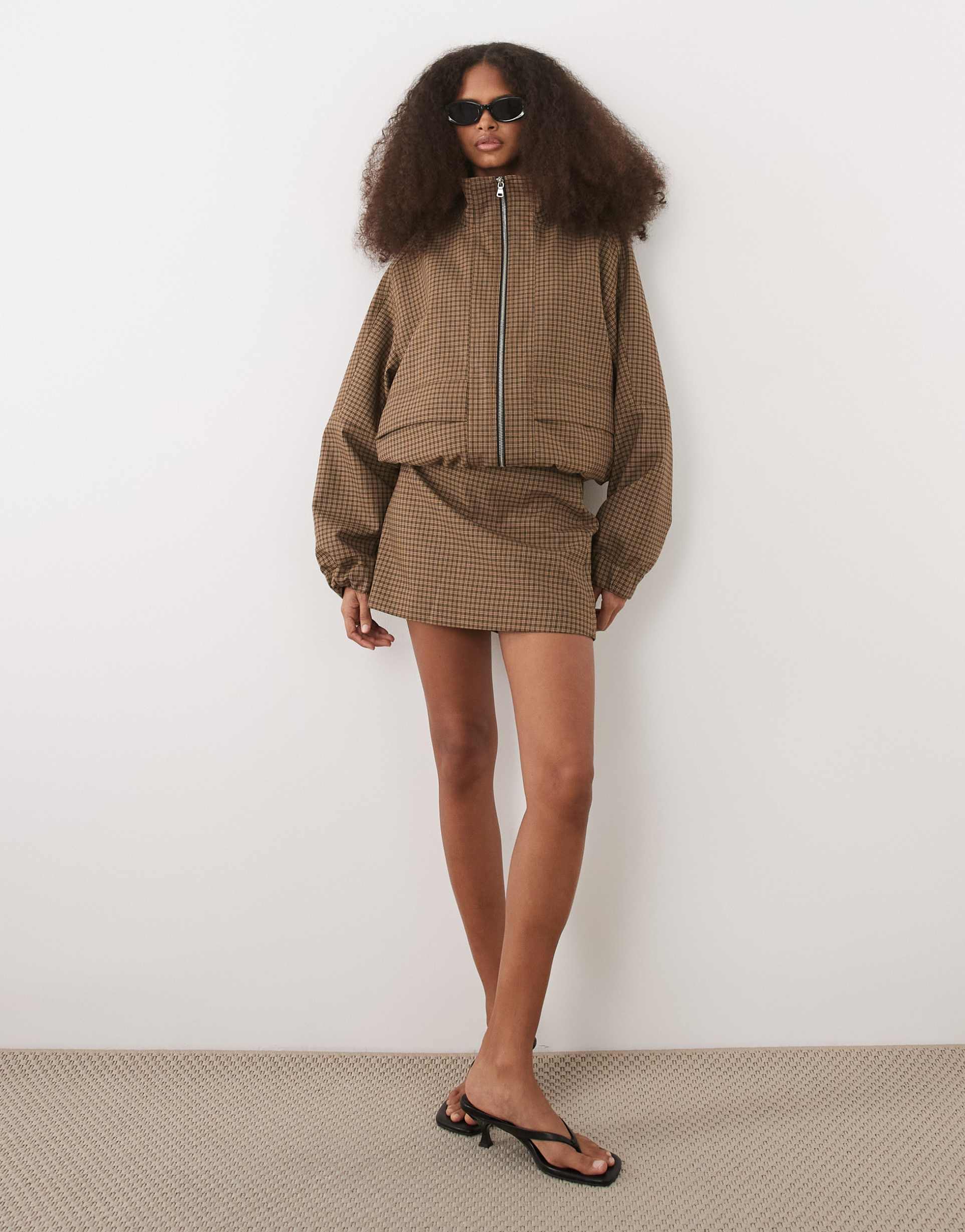 mango josef mini skirt in brown check - part of a set