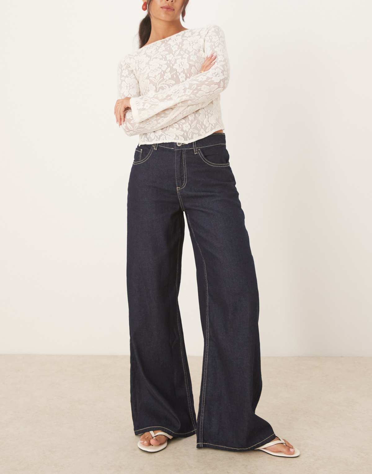 Mango Joy 100% cotton wide leg jean with contrast stitch in indigo