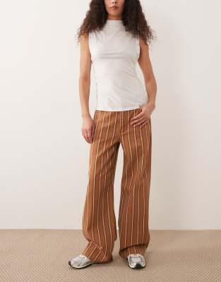 Mango Julene 100 cotton straight baggy jeans in brown stripe brown 17390₽