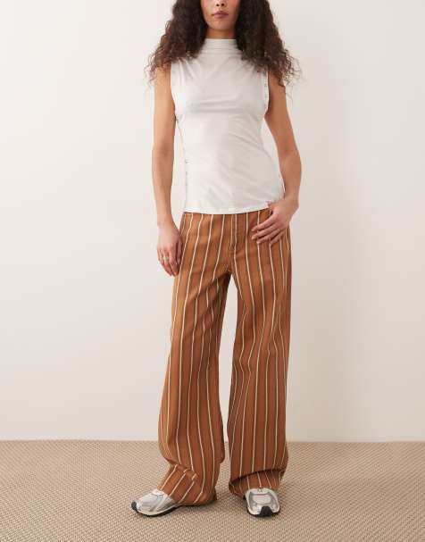 Mango Julene 100% cotton straight baggy jeans in brown stripe - view 1