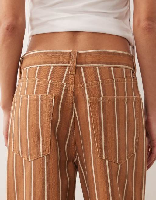 Mango - Julene - Jeans ampi dritti 100% cotone marrone a righe, 4 di 5