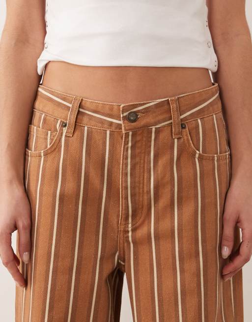 Mango - Julene - Jeans ampi dritti 100% cotone marrone a righe, 5 di 5