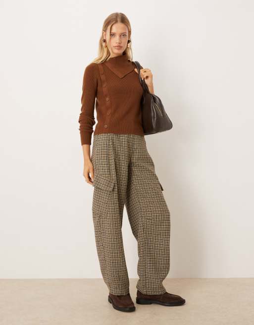 Mango jumper with side buttons in mid brown, 2 of 4