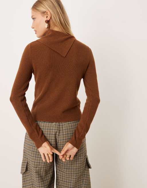 Mango jumper with side buttons in mid brown, 4 of 4