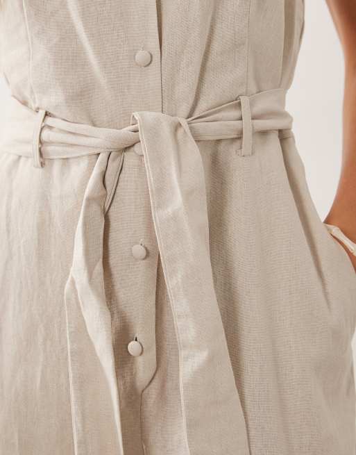 Mango – Jumpsuit aus Leinenmix in Beige mit Bindegürtel, 3 von 4