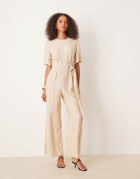 Mango – Jumpsuit in Beige mit Gürtel - view 1