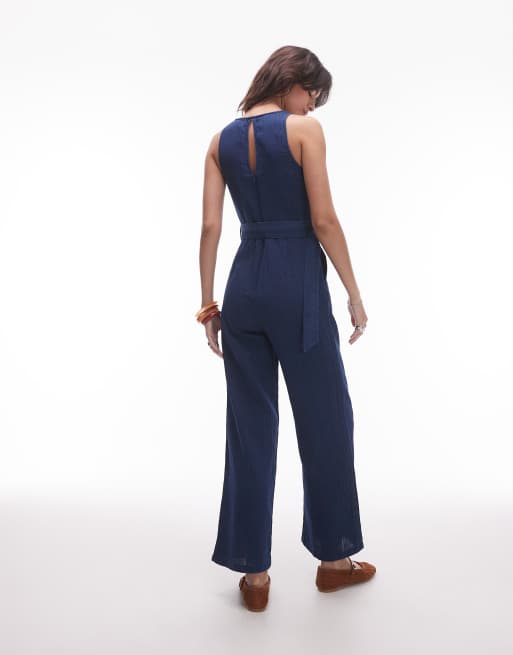 Mango – Jumpsuit in Indigoblau mit geradem Schnitt und Gürteldetail, 3 von 4