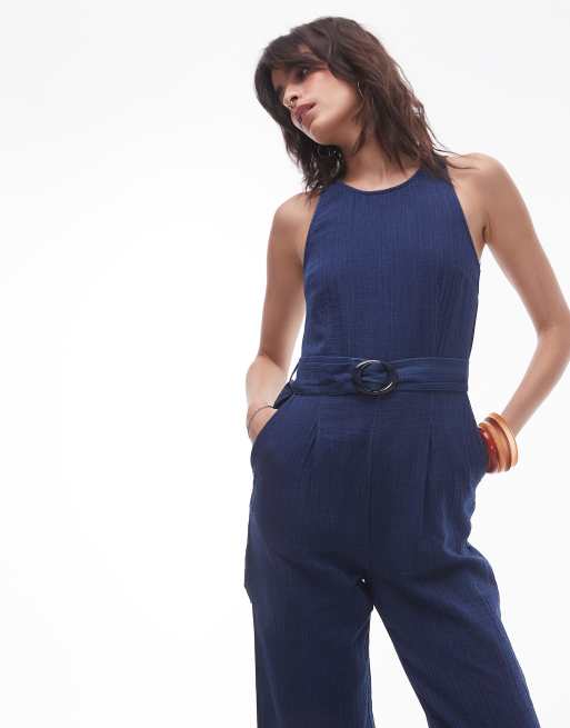 Mango – Jumpsuit in Indigoblau mit geradem Schnitt und Gürteldetail, 4 von 4