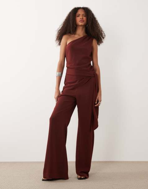 Mango – Jumpsuit in kräftigem Rot mit One-Shoulder-Träger und Bindegürtel - view 1