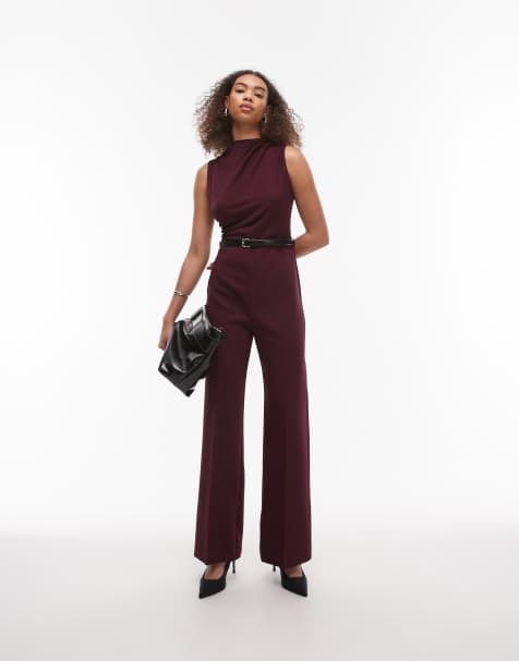 Mango – Jumpsuit in Rot mit hohem Kragen und Gürtel - view 1