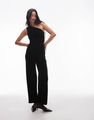 Mango - Jumpsuit in Schwarz mit One-Shoulder-Träger und geradem Bein