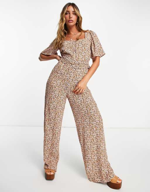 Mango - Jumpsuit med blomstermønster og firkantet hals