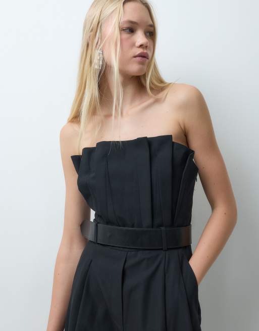 Mango jumpsuit med bælte og offshoulder i sort, 2 af 4