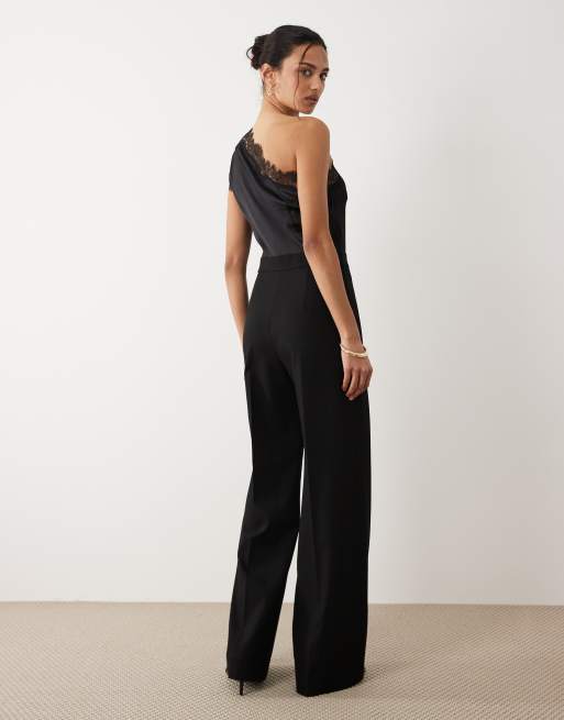 Mango - Jumpsuit met blote schouder en kanten detail in zwart, 2 van 4
