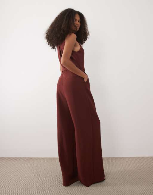 Mango - Jumpsuit met gedraaid detail, halternek en riem in dieprood, 4 van 4