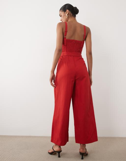 Mango jumpsuit met riem in rood, 4 van 4