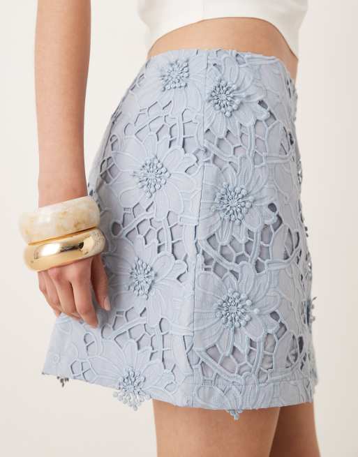 Mango - Jupe à fleurs en maille au crochet - Bleu, 2 de 5