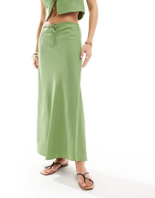 Mango Jupe d ensemble en lin melange Vert ASOS