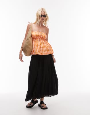 Mango - Jupe froncée mi-longue - Noir