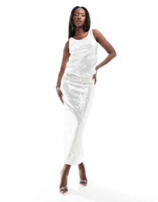 Mango - Jupe longue à sequins - Argent 