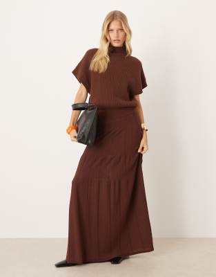 Mango - Jupe longue d'ensemble en maille à volants - Marron-Brown