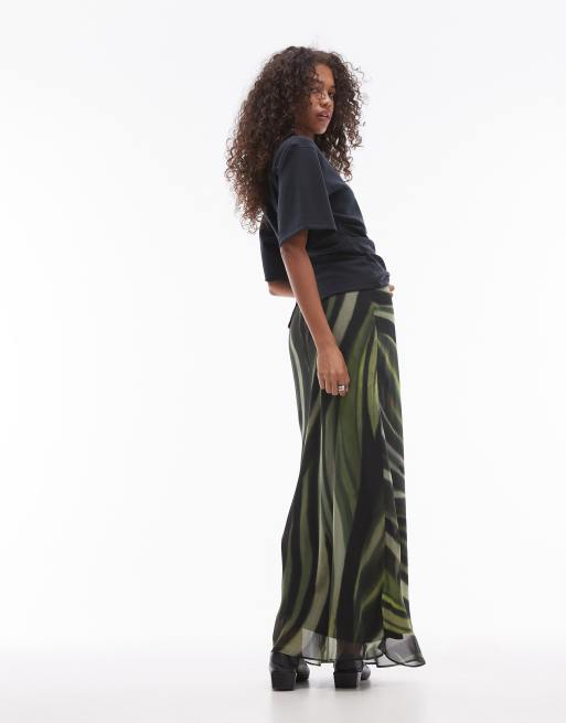 Mango Jupe longue en tulle a imprime varie Vert ASOS