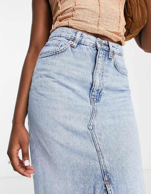 Jupe jean best sale mi longue femme