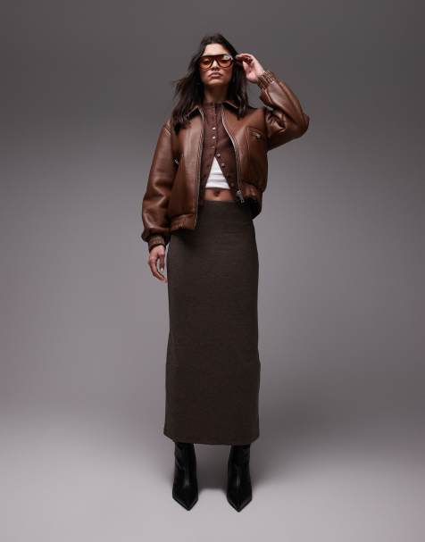 Mango - Jupe mi-longue en jersey - Marron - view 1