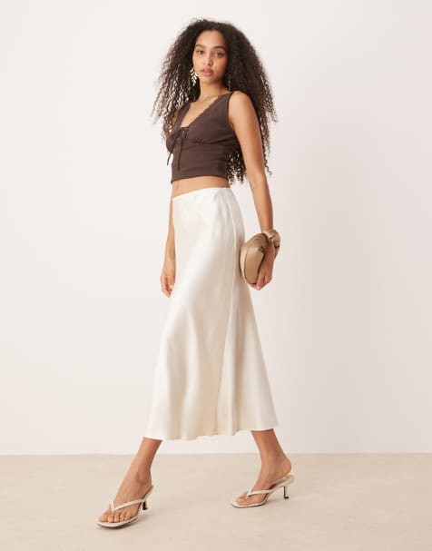 Mango - Jupe mi-longue en satin - Blanc - view 1