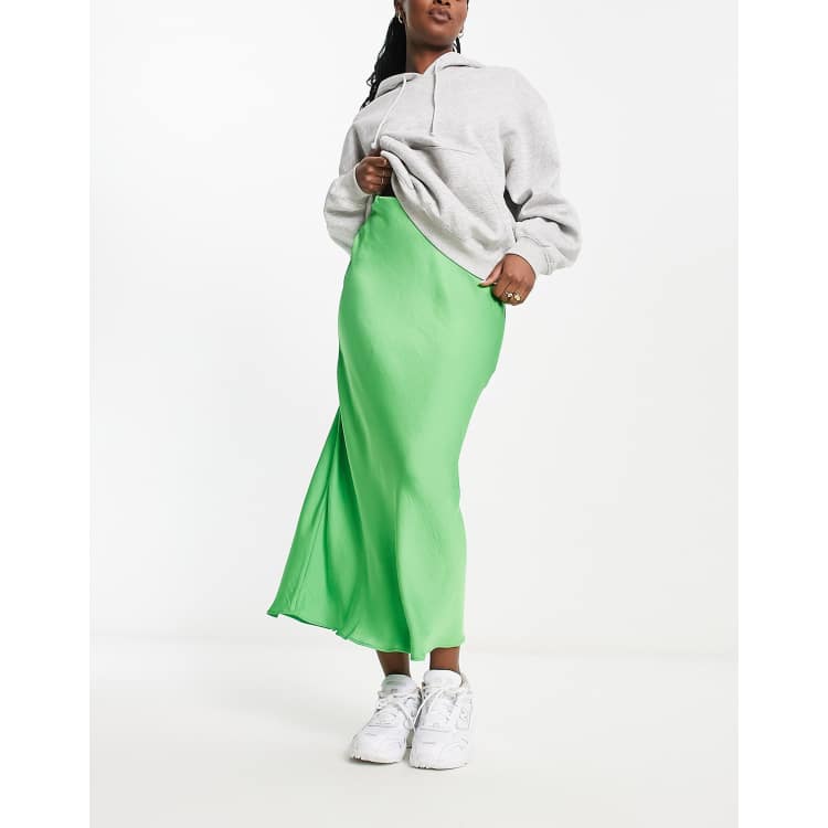 Mango - Jupe mi-longue en satin - Vert vif | ASOS