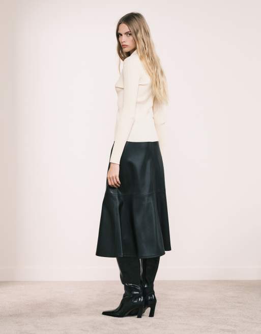 Mango - Jupe mi-longue imitation cuir - Noir, 4 de 5