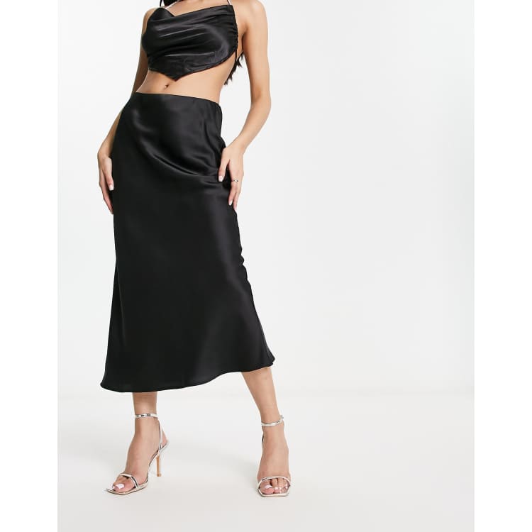 Mango Jupe mi longue satin e Noir ASOS